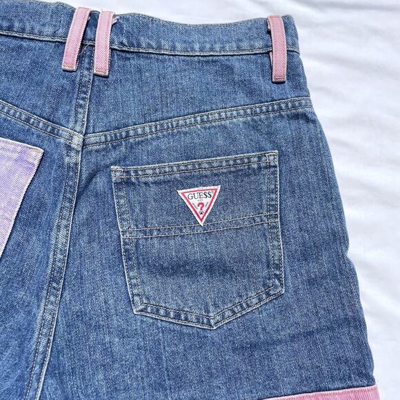 Vintage GUE$$ Originals Blue Jean Denim Shorts Womens 27 Pastel Guess - Picture 4 of 6